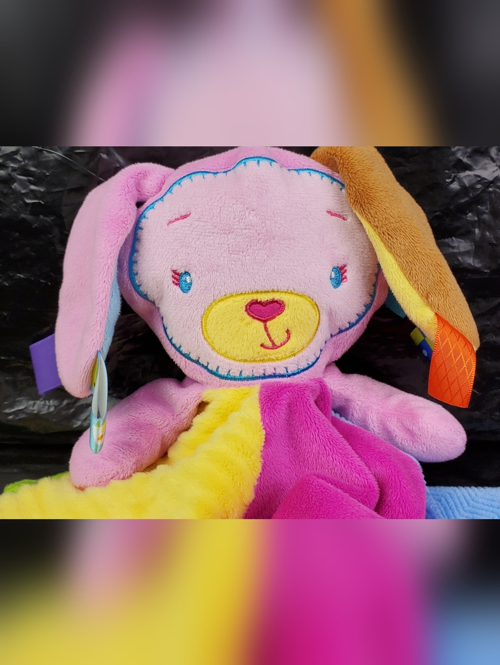 Taggies Patchkin Pals Pink Bunny Rabbit Security Blanket Lovey Baby Plush - EUC
